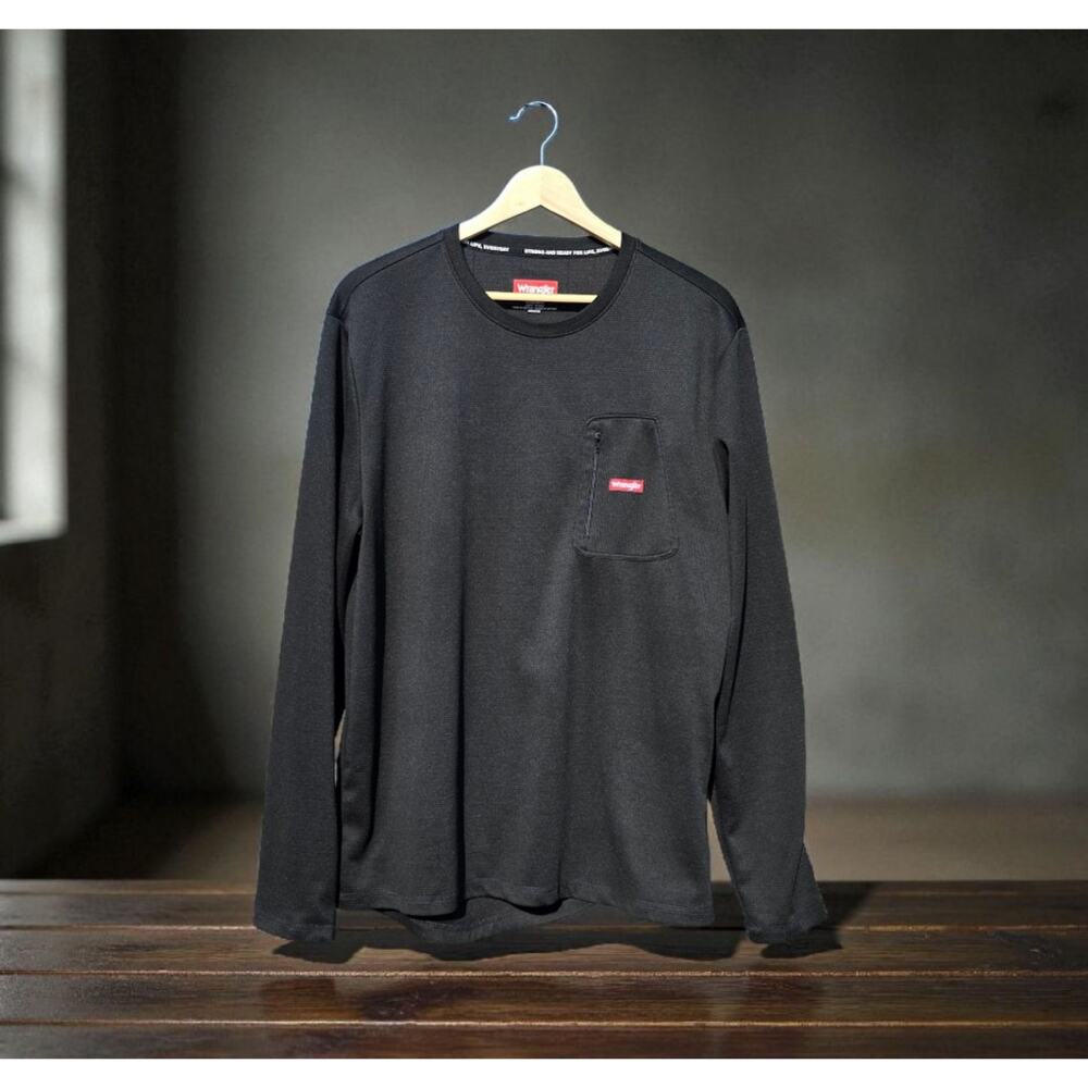 Mens Black Wrangler Crew Pullover Long Sleeve Shirt Large